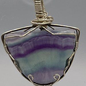 Rainbow Fluorite Wire Wrapped Pendant - Sterling Silver